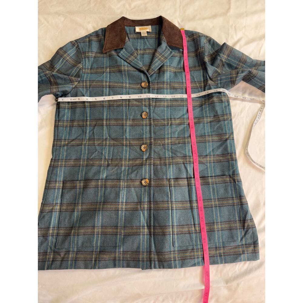 Vintage Talbots Wool Plaid Jacket | Leather Shacket Shirt - Picture 6 of 10